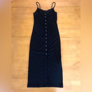 Forever 21, size small, black ribbed midi dress with buttons down the front.